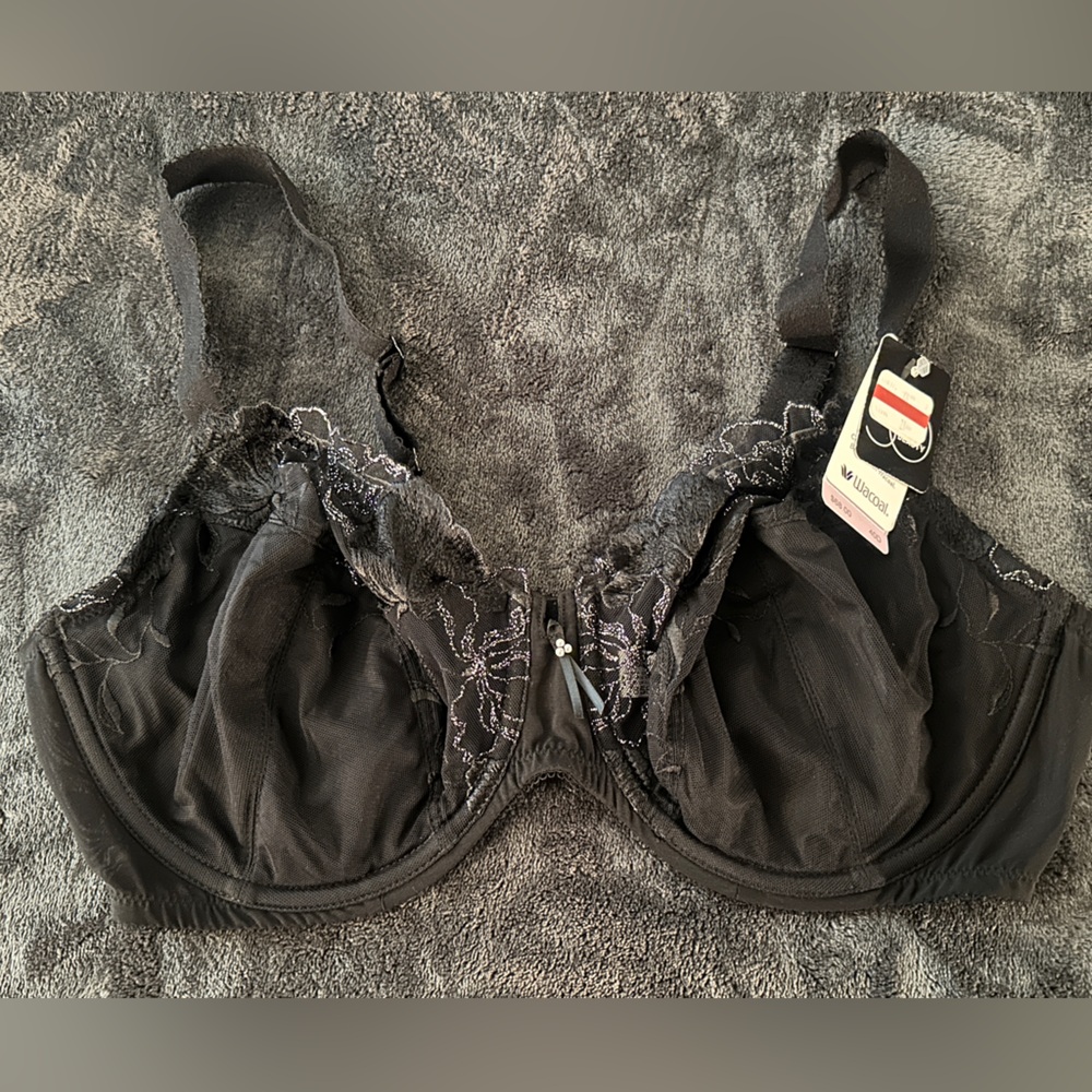 Wacoal 855237 In Bloom Full Figure Underwire Bra Size 40D Black Silver NEW